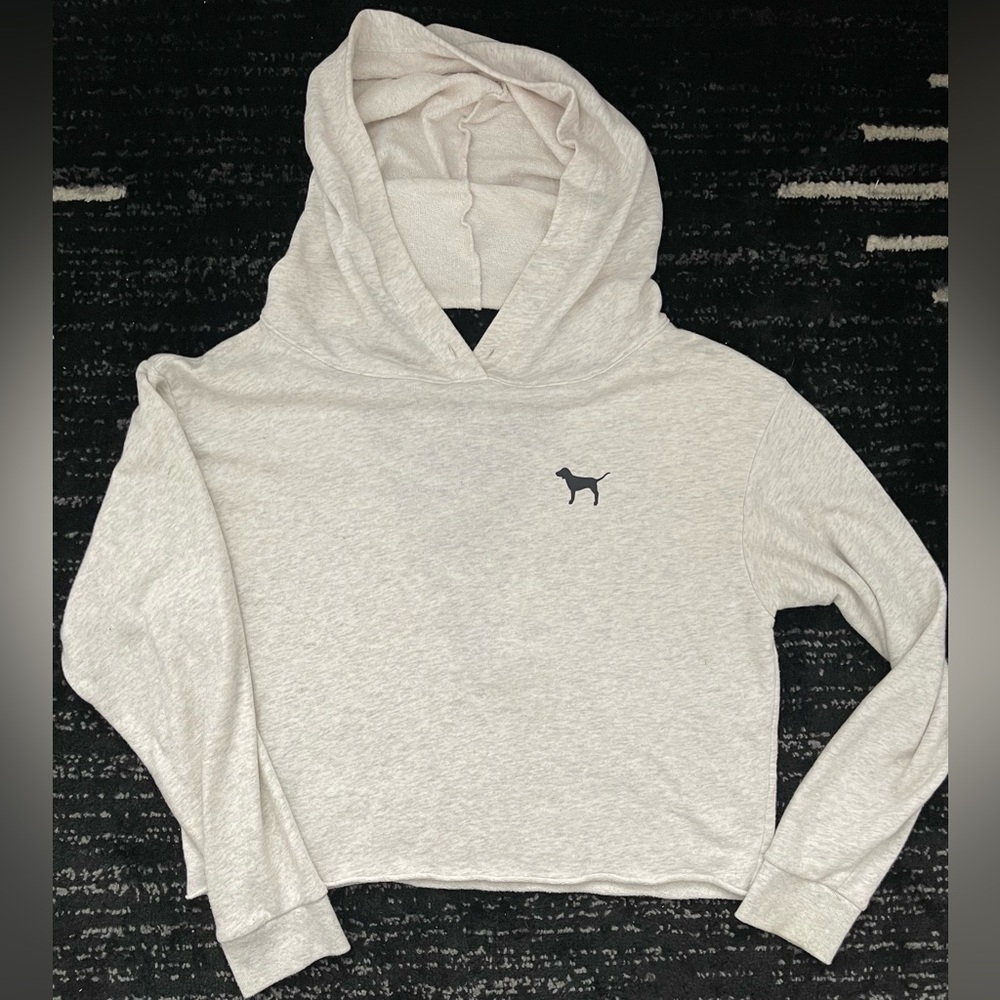 PINK Victoria's Secret - Heather Gray Cropped Hoodie with Criss Cross Detail